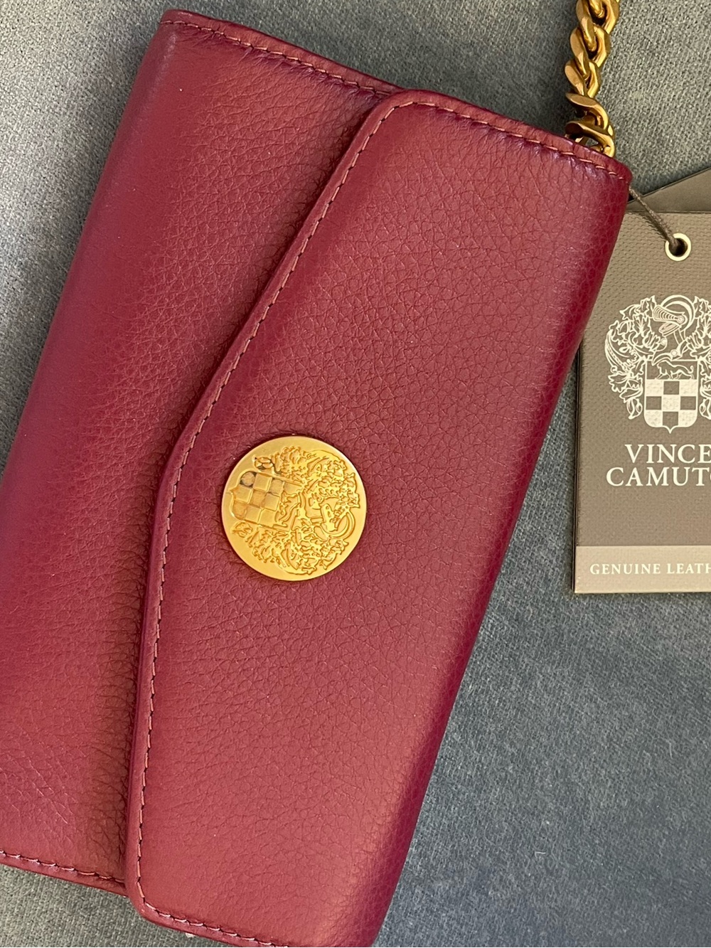 Vince Camuto Wine Red Leather Chain Wristlet